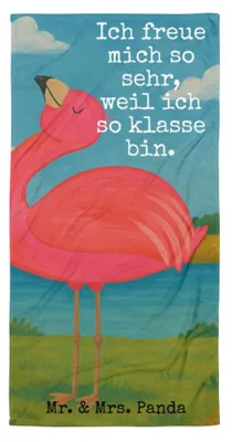 Produktbild von Mr. & Mrs. Panda Handtuch Flamingo Stolz Design - Weiß - Geschenk, Strandlaken, Mama, Badehandtuch, Rosa, Strandtuch, Freude, Duschhandtuch, Duschtuch