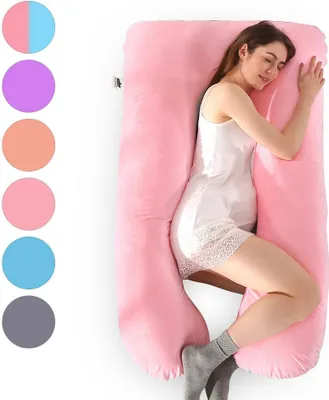 Obrázek produktu pro Sametový těhotenský polštář 57palcový celotělový polštář Comfort U-Shaped Pillow Extra Large (růžový)