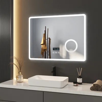 Produktbild von Heilmetz LED Badspiegel Wandspiegel 80 x 60 cm Bluetooth Dimmbarer Touch-Spiegel mit 3 Lichttönen 3x Spiegel mit Beleuchtung, Anti-Beschlag IP44