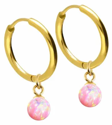 Produktbild von Chirurgenstahl Ohrclicker Creolen SYNTHETISCHER OPAL Farbe: Gold + Opal: Rosa Innendurchmesser: 12 mm