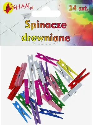 Zdjęcie produktu dla Spinacze drewniane klamerki kolorowe 3.5 cm 24 szt Shan SS04