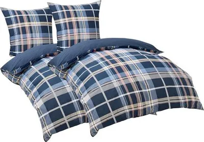 Produktbild von Katoenen 4-teilig Bettwäscheset, 135 x 200 cm, blauw gerufter Stoff, , 2 Kissenbezüge 80 x 80 cm
