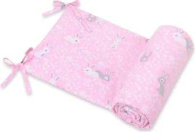 Obrázek produktu pro Hnízdo na postýlku, postel a tlumič nárazů - růžový králík, prodyšné, univerzální 120 x 60/140 x 70