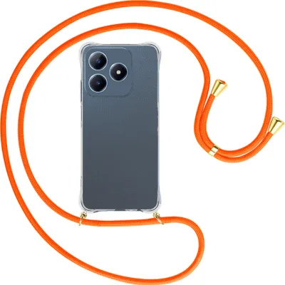 Produktbild von Handykette Backcover-Schutzhülle mit Band (Metall goldfarben) für Realme C63 4G - neonorange