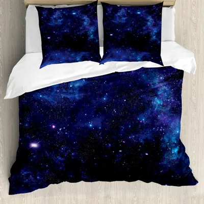 Produktbild von ABAKUHAUS Himmel Bettbezug Set, Abstrakte Astronomie-themenorientierte Nebelfleck-Illustration mit Stern-Wissenschaft spornte Universum an, 200 x 200 cm + 80 x 80 cm, Rosa Blau Schwarz