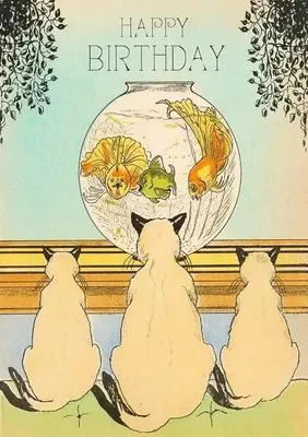 Image de Carte B6 avec enveloppe « Anniversaire : chats et poissons » - Madame Treacle