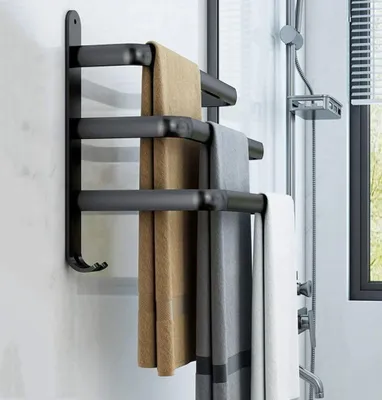 Produktbild von Handtuchhalter Badezimmer aus Aluminium, Schwarz Matt Handtuchhalter, 50cm