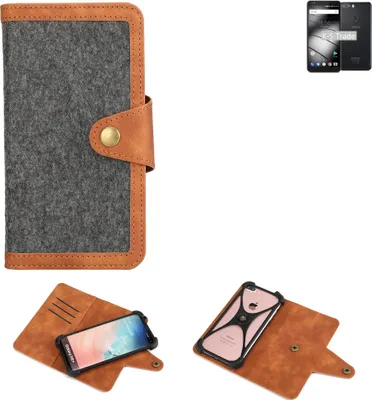 Produktbild von K-S-Trade Schutzhülle Handyhülle kompatibel mit Gigaset GS370 Plus Filz Hülle Kunst-Leder dunkelgrau braun (1x)