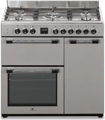 Image de Cuisinière Piano Gaz CONTINENTAL EDISON CECP903FIX, 5 Feux, 3 Fours Électriques, 90 cm, Inox