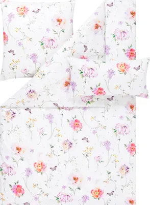 Produktbild von Estella Satin de Luxe Bettwäsche DD 155x220 Aluna Blüten weiß flieder 1030-985