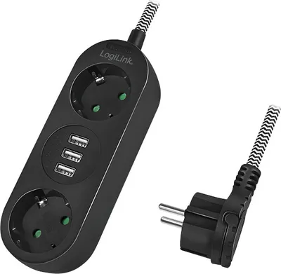 Produktbild von LogiLink Steckdosenleiste 2-fach + 3x USB schwarz ohne Schalter