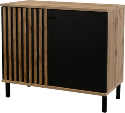 Produktbild von Kommode Durres D2 mit 2 Türen, Sideboard in Farbe: Craft / Schwarz, Schrank in Größe: 100 x 85 x 45 cm
