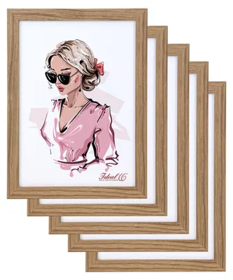 Produktbild von 3er 5er Pack Hekla Set Holzrahmen Foto Bilderrahmen Wanddeko Collage Poster Rahmen - Farbe: 5er Pack Eiche | Format: 29.7x42 A3