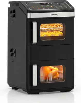 Produktbild von Arendo Heißluftfritteuse Doppelkammer XXL übereinander, Airfryer 2 Kammern, 17L, Dual Zone, 2800 W, mit Zubehör, Umluft Backofen, Sichtfenster, fettarmes gesundes Kochen