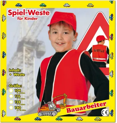 Produktbild von Kinder Spielweste Bauarbeiter Rot Gr. 140 Karneval Fasching Party