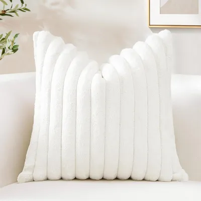 Immagine prodotto di Copertura per cuscino in peluche, velluto o ecopelliccia, bianca, effetto soffice, 40x40 cm, 1 pezzo