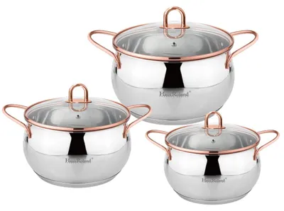 Produktbild von Haus Roland Edelstahl-Kochgeschirr-Set, 6-teilig, Griffe in Kupferoptik