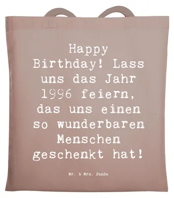 Produktbild von Mr. & Mrs. Panda Schultasche Spruch 1996 Geburtstag - Braun Pastell - Geschenk, Happy Birthday, Geburtstagsfeier, Alter, Uni Tasche, festival, Geburtstagswitz, Tote Bag
