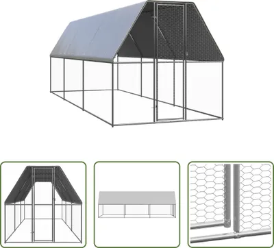 Image de The Living Store Cage à poules d'extérieur 2x6x2 m Acier galvanisé