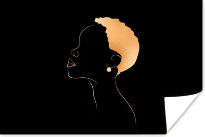 Produktbild von MuchoWow® Poster Frau - Strichzeichnung - Schwarz - Gold 90x60 cm - Schlafzimmer