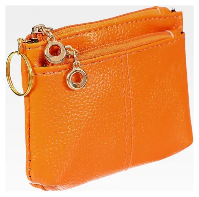 Produktbild von Münzbeutel 5" x 3.5", Leder Wechselgeldbeutel Kleine Organizer Tasche mit Reißverschluss und Schlüsselring für Frauen und Männer, Orange