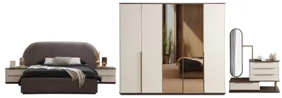 Produktbild von Schlafzimmer Set Sorelia, beige MDF, mit Bett, Nachttisch, Kleiderschrank und Kommode