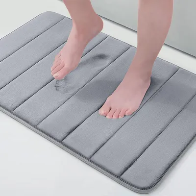 Immagine prodotto di Tappetino da bagno in memory foam, 41 x 61 cm, grigio, assorbente, antiscivolo, lavabile