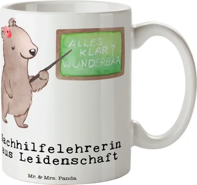 Produktbild von Mr. & Mrs. Panda Teetasse Nachhilfelehrerin Leidenschaft - Weiß - Geschenk, Nachhilfeschule, Nachhilfeunterricht, Witzig, Becher, schöne tasse, Lustig, Spruch