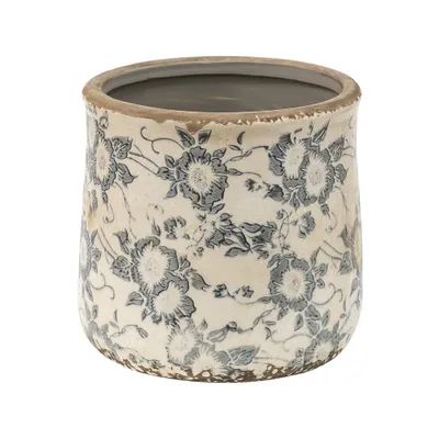 Image de Clayre & Eef Pot de fleurs Ø 14x14 cm Gris Beige Céramique Fleurs