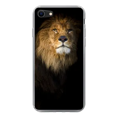 Produktbild von MuchoWow® Handyhülle Schutzhülle Hülle für iPhone SE 2020 Löwe - Licht - Schwarz - Porträt Silikon Softcase Handy Hülle - Kartenbesitzer