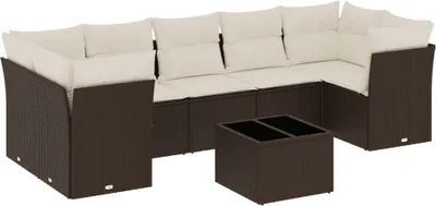 Image de vidaXL Ensemble de jardin canapé 8 pièces avec coussins Marron Poly rotin