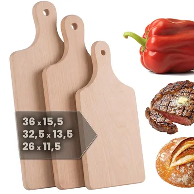 3er-Set Holzschneidebretter, Buchenholz, 36/32,5/26 cm