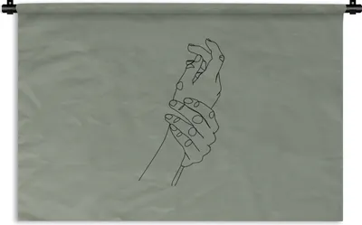 Produktbild von MuchoWow® Wandteppich Wandbehang Hand - Strichzeichnung - Grün 60x40 cm Tapisserie Dekoration Wandtuch - Wanddekorationen