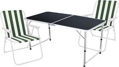 Produktbild von 3-teiliges Campingmöbel Set schwarz Alu 120x60x58/70cm grün-weiß