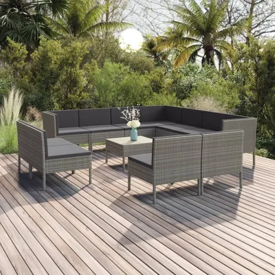 Produktbild von 12-tlg. Garten-Lounge-Set mit Auflagen Poly Rattan Grau , Gartenmöbel-Sets Design 2024