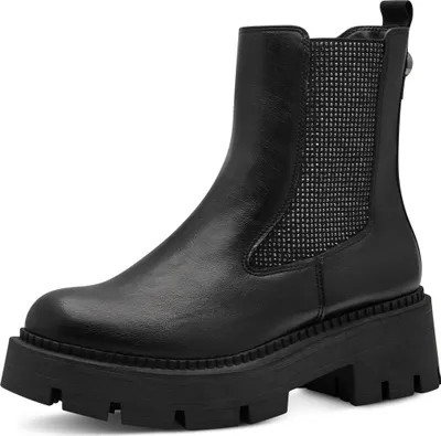 Tamaris Chelsea Boot derbe Profilsohle Glitzersteine Schwarz