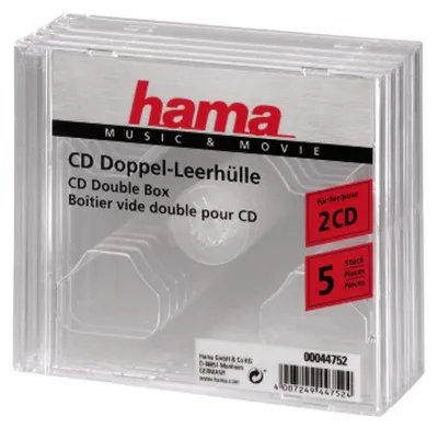 Produktbild von Hama CD Double Jewel Case, Pack 5, 2 Disks, Transparent, 142 mm, 125 mm, 51 mm, 278 g