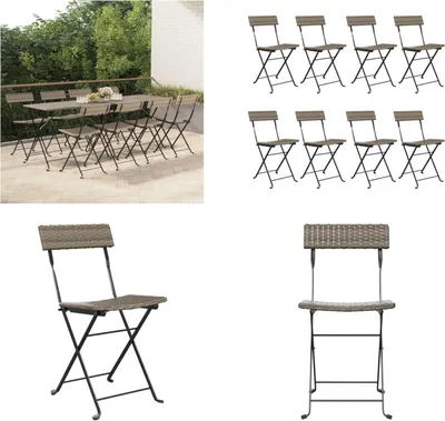 Produktbild von vidaXL Bistrostühle 8 Stk. Klappbar Grau Poly Rattan und Stahl - Klappbarer Bistrostuhl - Klappbare Bistrostühle - Gartenmöbel - Outdoor Möbel
