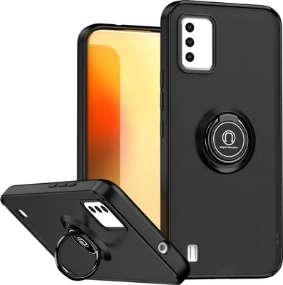 Produktbild von Hülle für ZTE Blade A52 Lite Matte Transluzent TPU Stoßfest Schutzhülle mit Ring Halter Ständer Schwarz