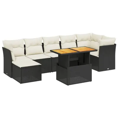 Immagine prodotto di vidaXL Set di divani da giardino a 8 pezzi con cuscini in rattan nero