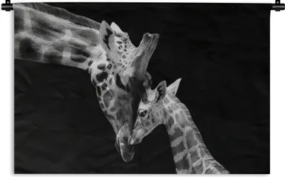Produktbild von MuchoWow® Wandteppich Wandbehang Giraffe - Wildtiere - Porträt - Schwarz-Weiß 90x60 cm Tapisserie Dekoration Wandtuch - Wandskulpturen - Bildteppich
