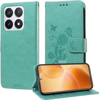 Produktbild von Mobigear Flowers  Xiaomi 14T Pro Hülle Klapphülle Geldbörse - Grün