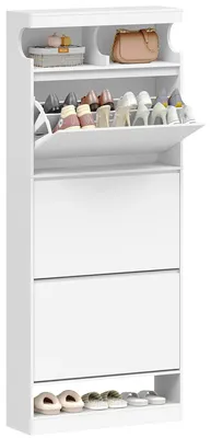 Image de Meuble à chaussures - Étagère à chaussures avec 3 abattants - Compartiment ouvert - Séparateurs réglables - Pour environ 21 paires de chaussures - Blanc
