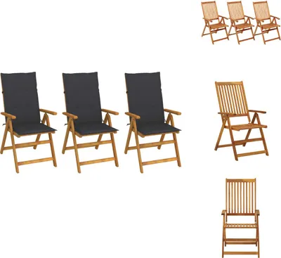 Immagine prodotto di vidaXL Sedie da giardino pieghevoli 3 pezzi con cuscini in legno massiccio di acacia - Sedie da giardino