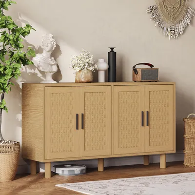 Produktbild von UnboxG Massivholz Sideboard 140x40x80 cm Eiche – 4 Türen Aufbewahrungsschrank Kommode für Schlafzimmer, Wohnzimmer oder Flur, robust, langlebig, modern