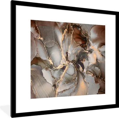 Produktbild von MuchoWow® Gerahmtes Poster Grau - Gold - Marmor 40x40 cm - Poster mit Schwarzem Bilderrahmen Wandposter Rahmen Foto Bilder - Poster - Plakat im Rahmen