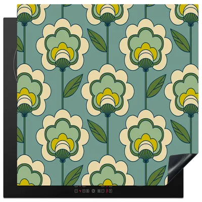 Produktbild von KitchenYeah© Herdabdeckplatte Retro - Design - 1970er Jahre - Blume , 78x78cm, Küche Deko, Glaskeramikkochfeld Herdabdeckung, Abdeckplatte fùr Kochfeld