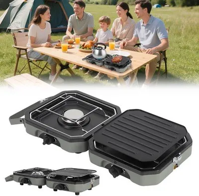 Obrázek produktu pro Přenosný plynový gril – Plynový gril – Skládací plynový gril – 2 hořáky – Přenosný plynový gril