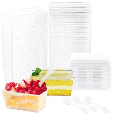 Zdjęcie produktu dla Szklanki deserowe - Wielorazowe mini miseczki na desery - 50 sztuk - 160 ml - Kwadratowe pojemniczki na desery - Idealne do tiramisu i musów - Nadają się do...