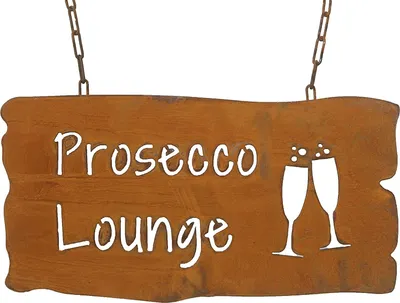 Produktbild von Schild Spruchtafel rostiges Gartenschild Edelrost Rost zum hängen Gartendeko Prosecco Lounge